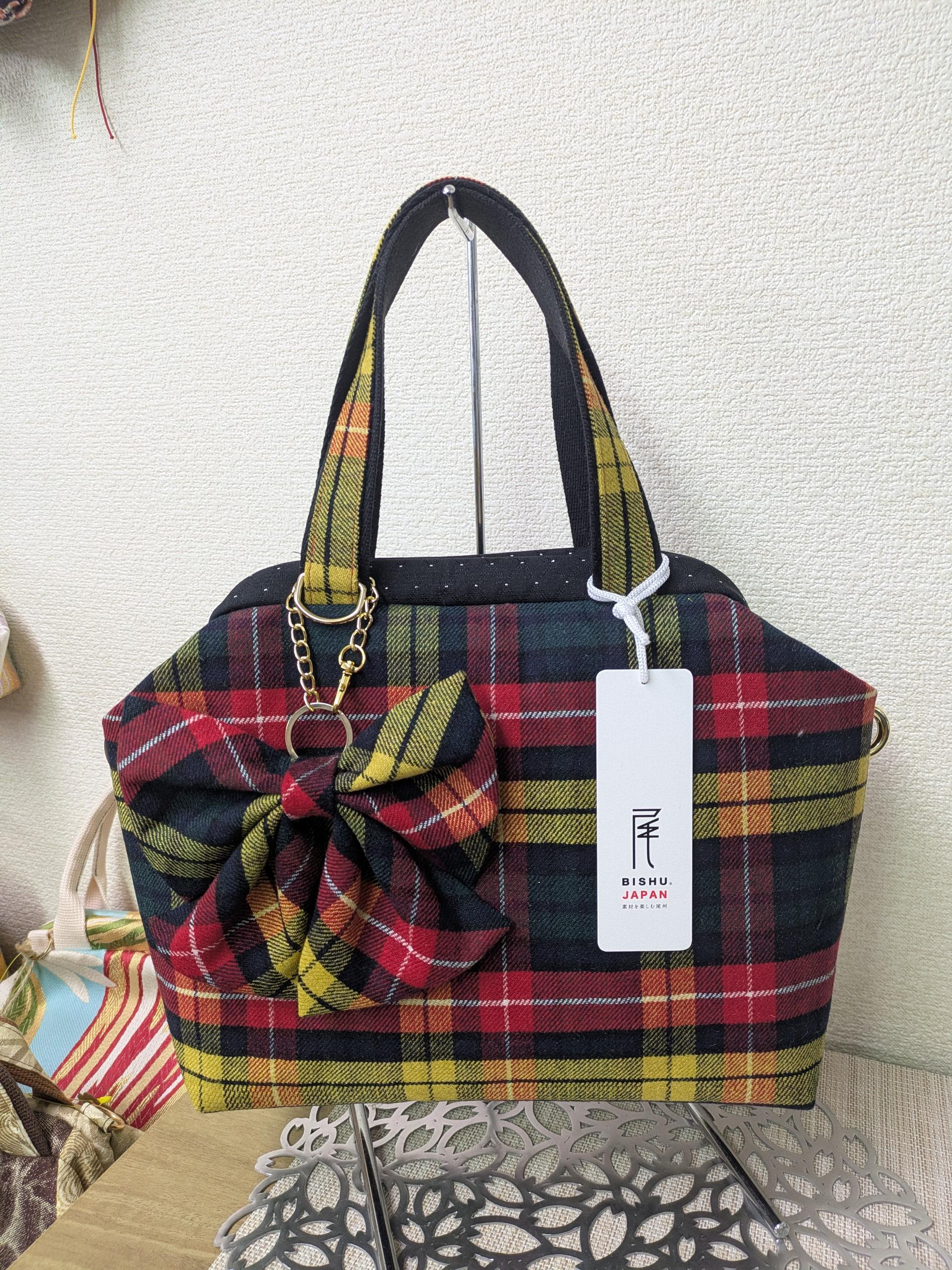 『尾州　チェック柄』　L1スタイル　『尾州』認定生地使用　リボンチャーム別　ゴルフのカートバックにも1枚目の画像