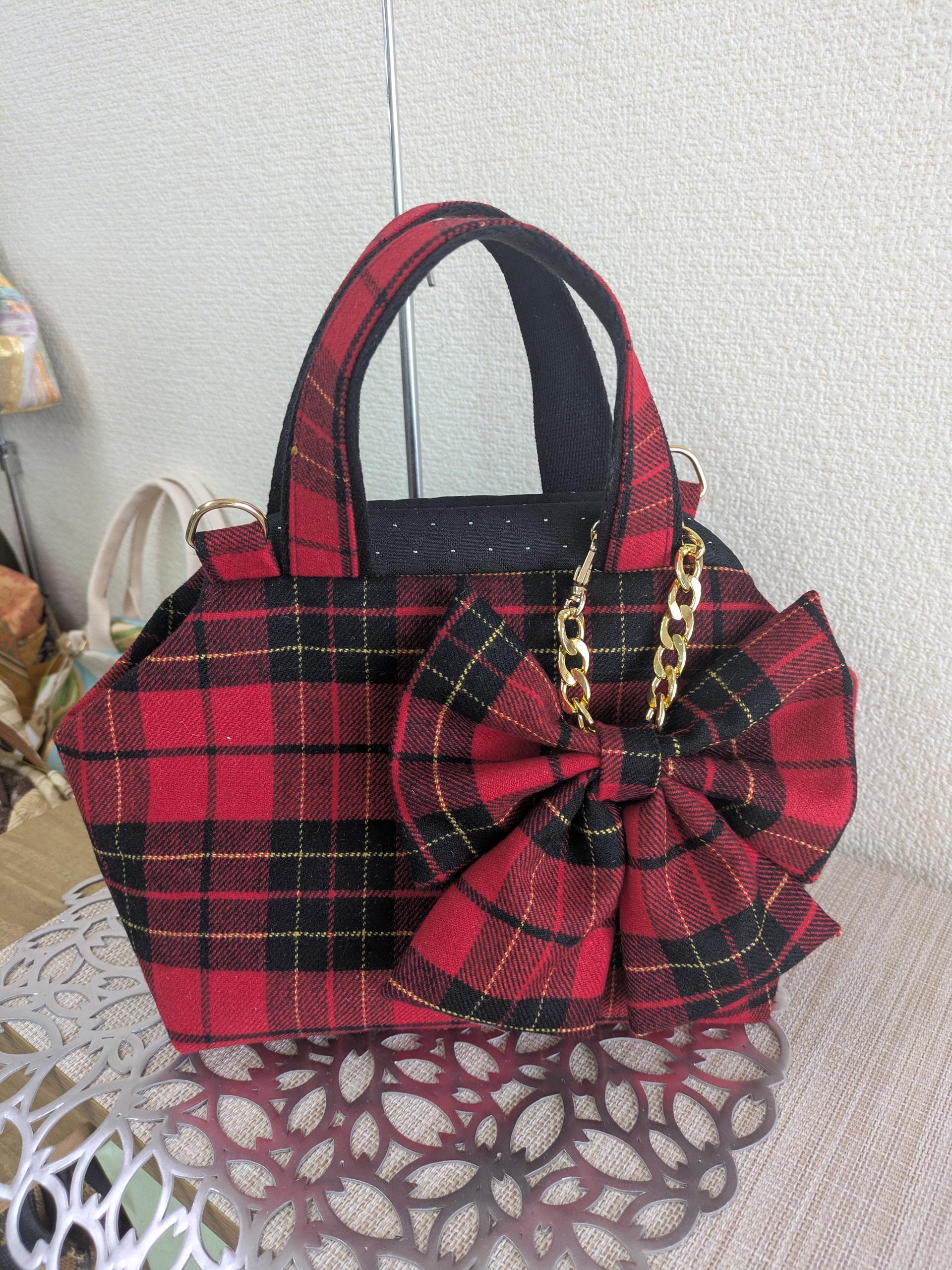 『尾州　チェック柄』　M2スタイル　『尾州』認定生地使用　リボンチャーム別　ゴルフのカートバックにも1枚目の画像