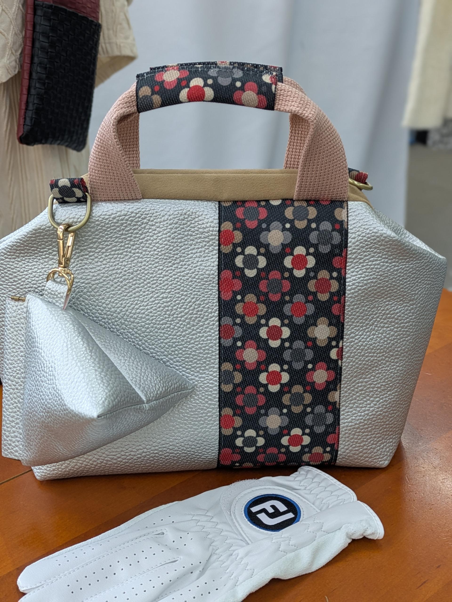 @合皮　GOLFラウンドバック　トートバック　カラス対策　『G-Job』ポーチ付き　M２タイプ　ばね口金具　送料無料1枚目の画像