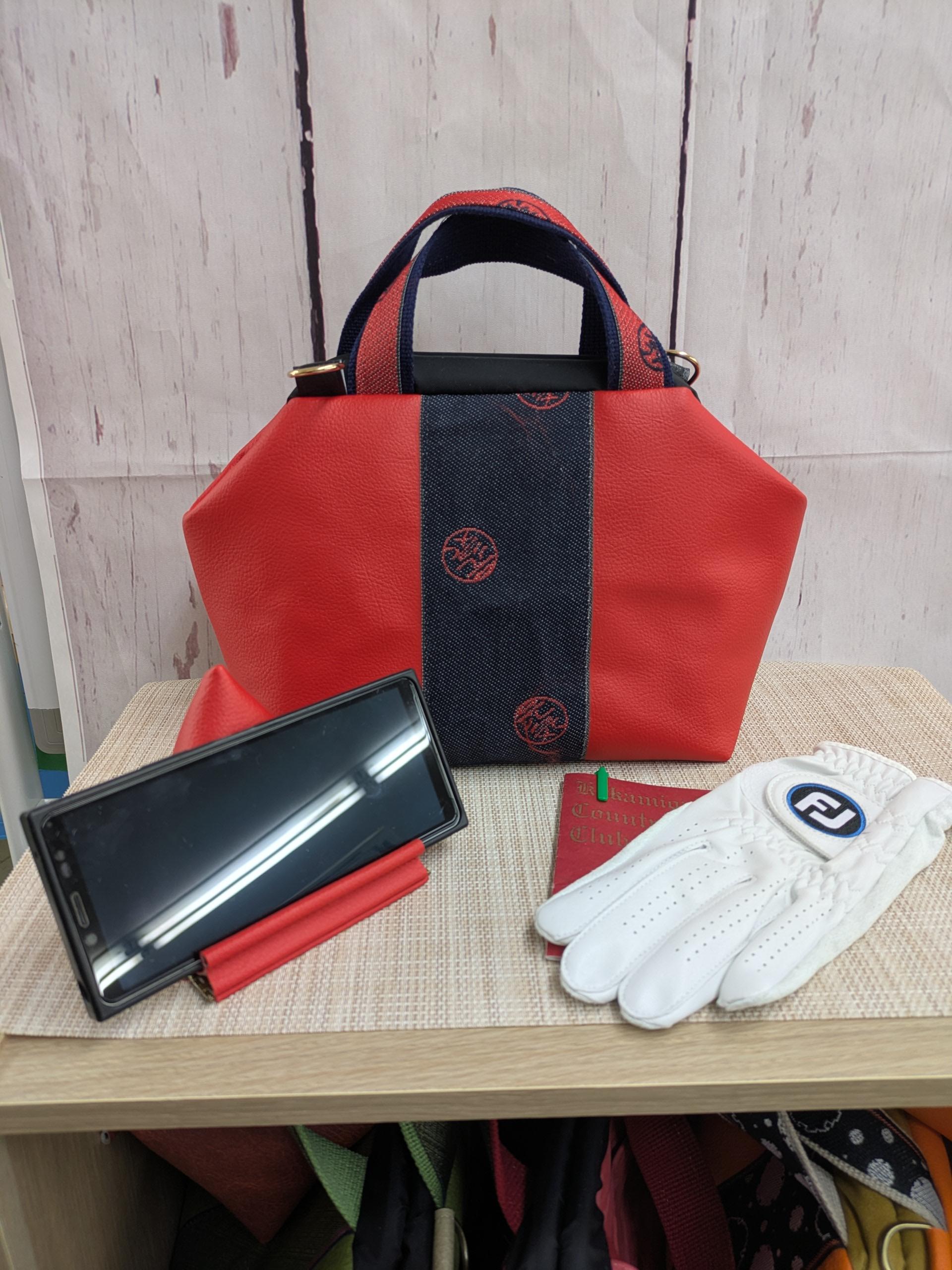 @合皮　カラス対策GOLFラウンドバック　トートバック　『G-Job』ポーチ付き　Mタイプ　ばね口金具　送料無料1枚目の画像