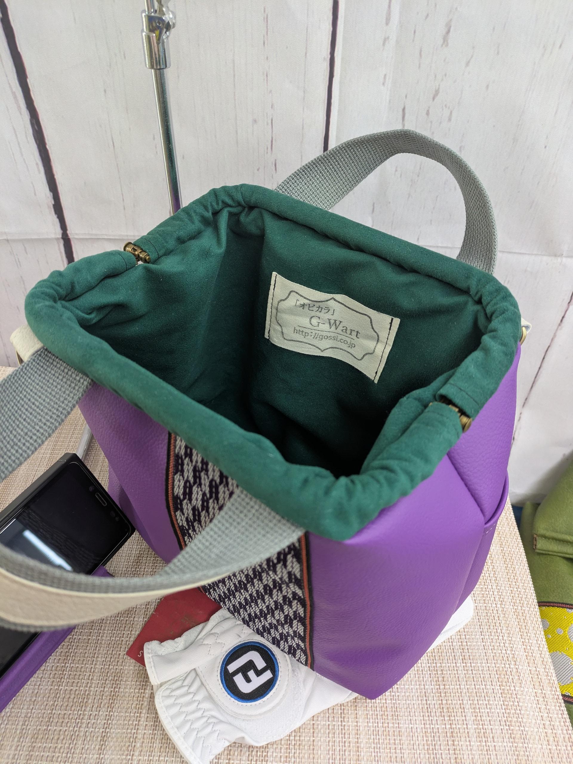 @合皮　カラス対策GOLFラウンドバック　トートバック　『G-Job』ポーチ付き　Mタイプ　ばね口金具　送料無料1枚目の画像